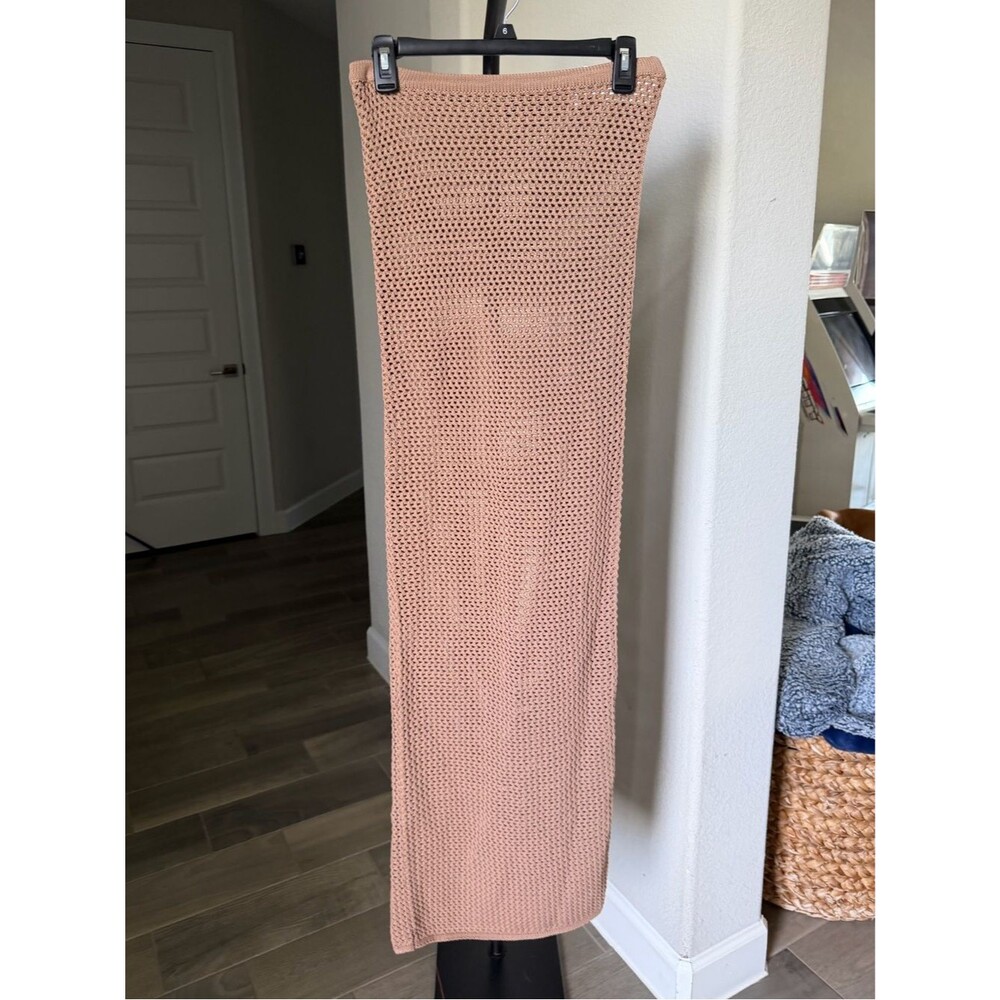 naked wardrobe Light Brown Maxi Skirt Open Knit S